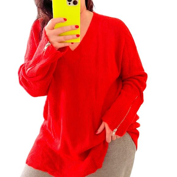 Ellos Oversized Neon Red Orange Sweater - Picture 2 of 9